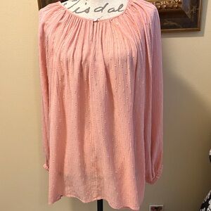 Roller Rabbit Bohemian Button v-neck Long balloon sleeve Fuzzy dots Blouse